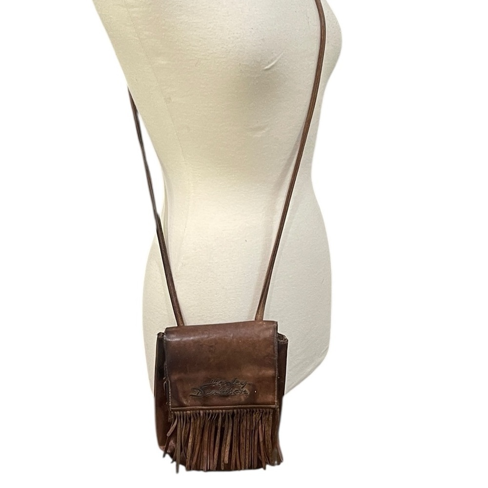 Vintage Harley-Davidson Crossbody Leather Fringed Bag Brown Made in U.S.A. - Picture 3 of 8